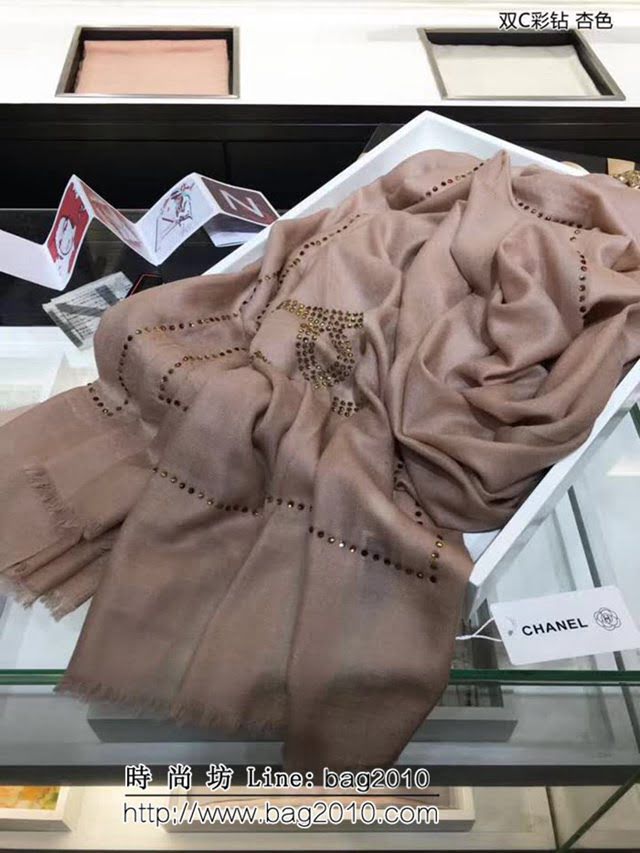 CHANEL香奈兒頂級原單雙C彩鑽 純羊絨燙鑽圍巾  LLWJ7064